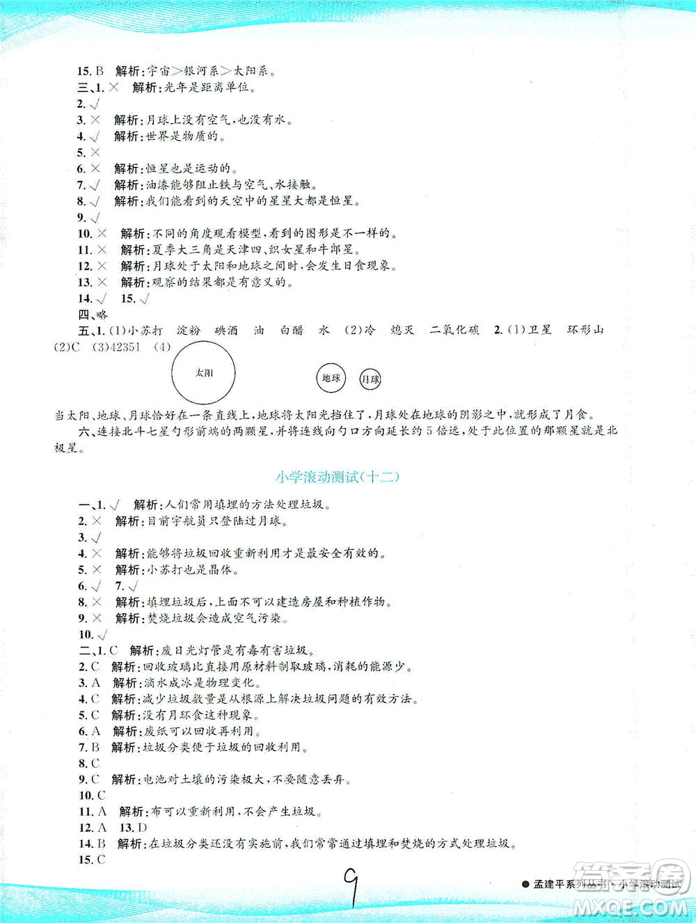 浙江工商大學(xué)出版社2021孟建平系列叢書小學(xué)滾動測試科學(xué)六年級下J教科版答案