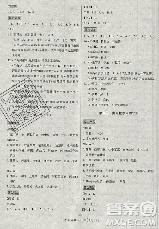 海南出版社2021名師名題地理七年級下冊XQ商務星球版答案