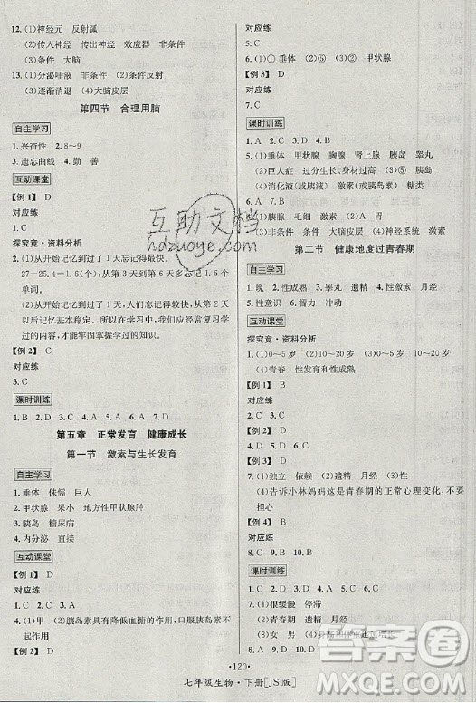 海南出版社2021名師名題生物七年級(jí)下冊冀少版答案