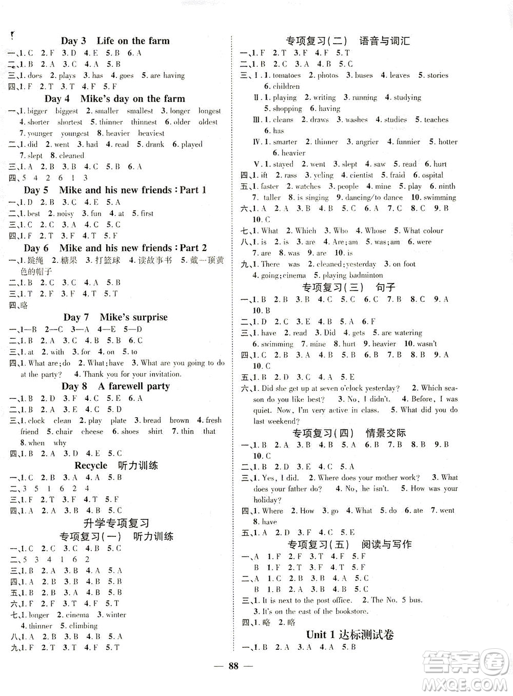 江西教育出版社2021名師測(cè)控六年級(jí)英語(yǔ)下冊(cè)人教版答案