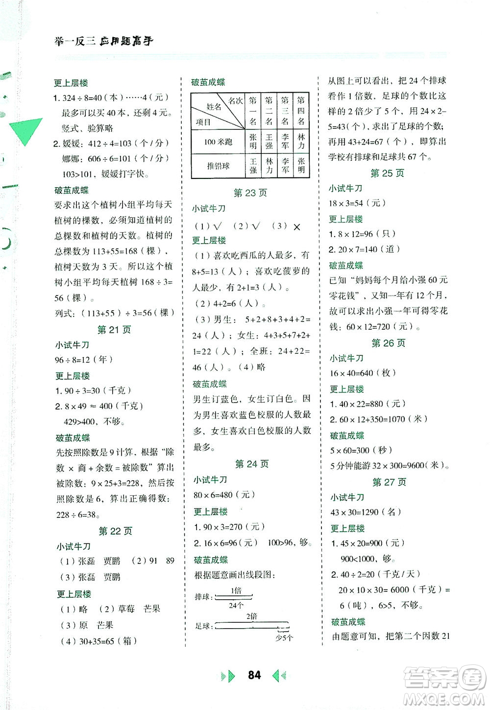 陜西人民教育出版社2021舉一反三應(yīng)用題高手三年級數(shù)學(xué)下冊人教版答案