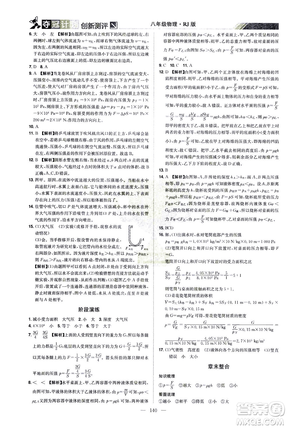 江西美術(shù)出版社2021奪冠計劃物理八年級下冊RJ人教版江西專版答案