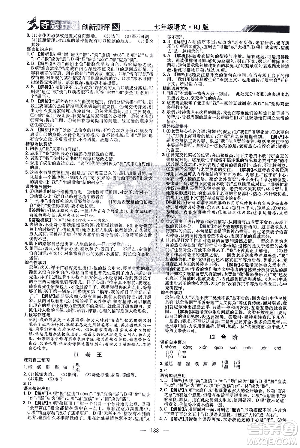 江西美術(shù)出版社2021奪冠計劃語文七年級下冊RJ人教版江西專版答案