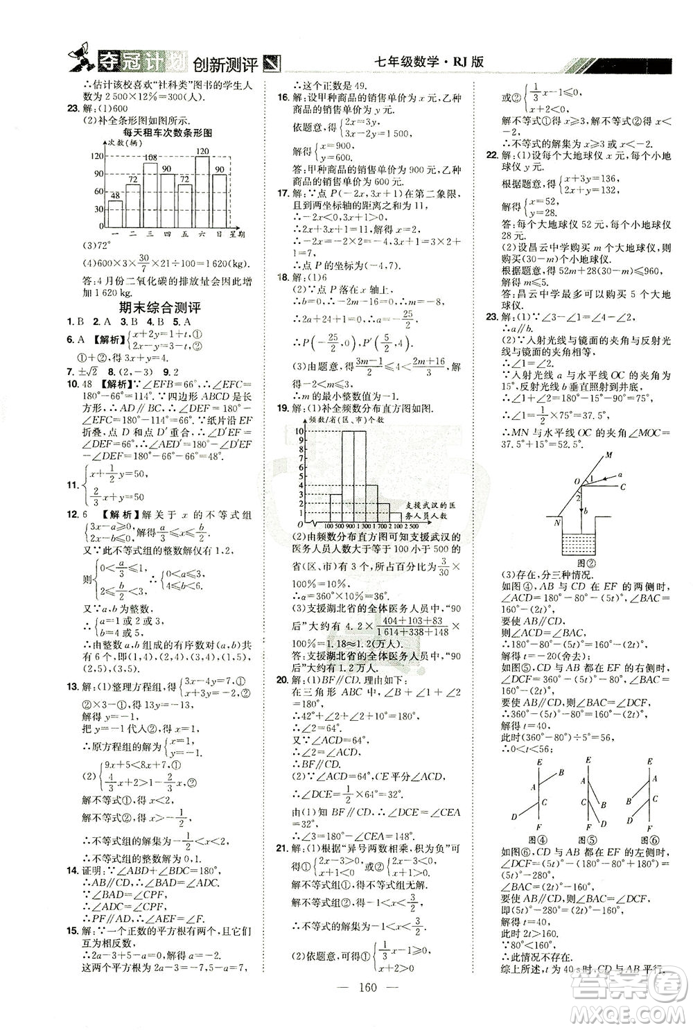 江西美術出版社2021奪冠計劃數(shù)學七年級下冊RJ人教版江西專版答案