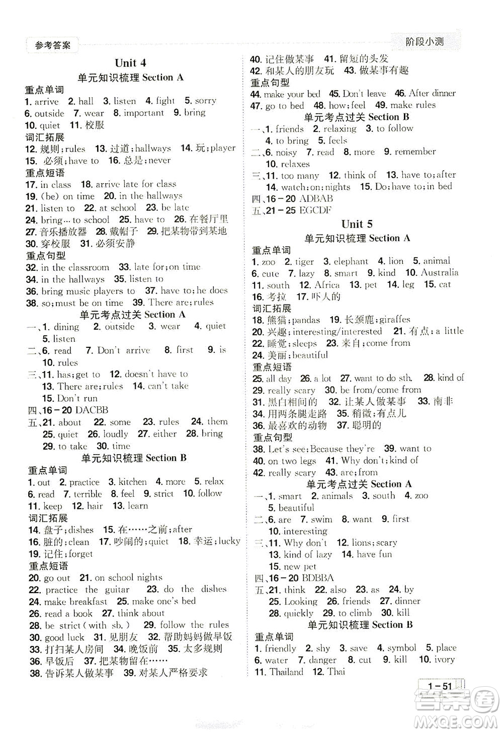 江西美術(shù)出版社2021奪冠計(jì)劃階段小測(cè)英語(yǔ)七年級(jí)下冊(cè)RJ人教版江西專版答案