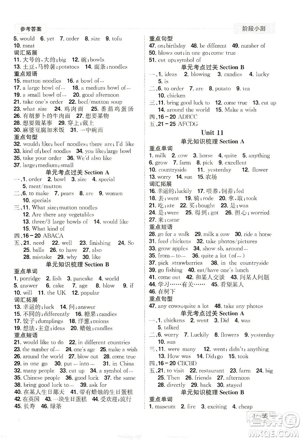 江西美術(shù)出版社2021奪冠計(jì)劃階段小測(cè)英語(yǔ)七年級(jí)下冊(cè)RJ人教版江西專版答案