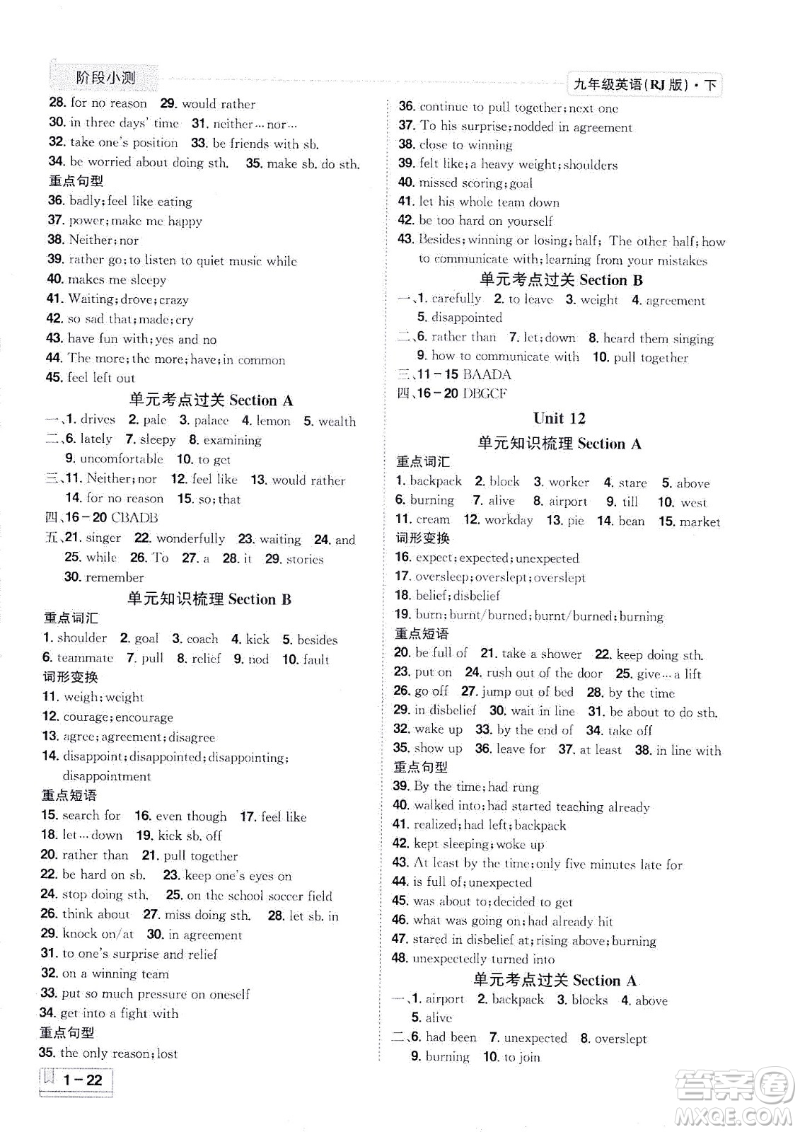 江西美術(shù)出版社2021奪冠計劃英語九年級下冊RJ人教版江西專版答案