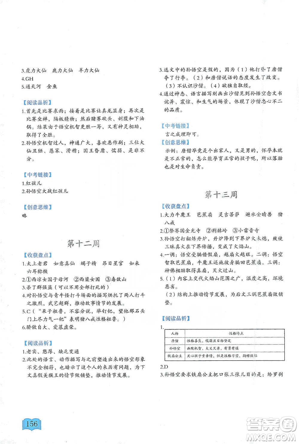延邊教育出版社2021名著閱讀周計(jì)劃七年級語文通用版參考答案
