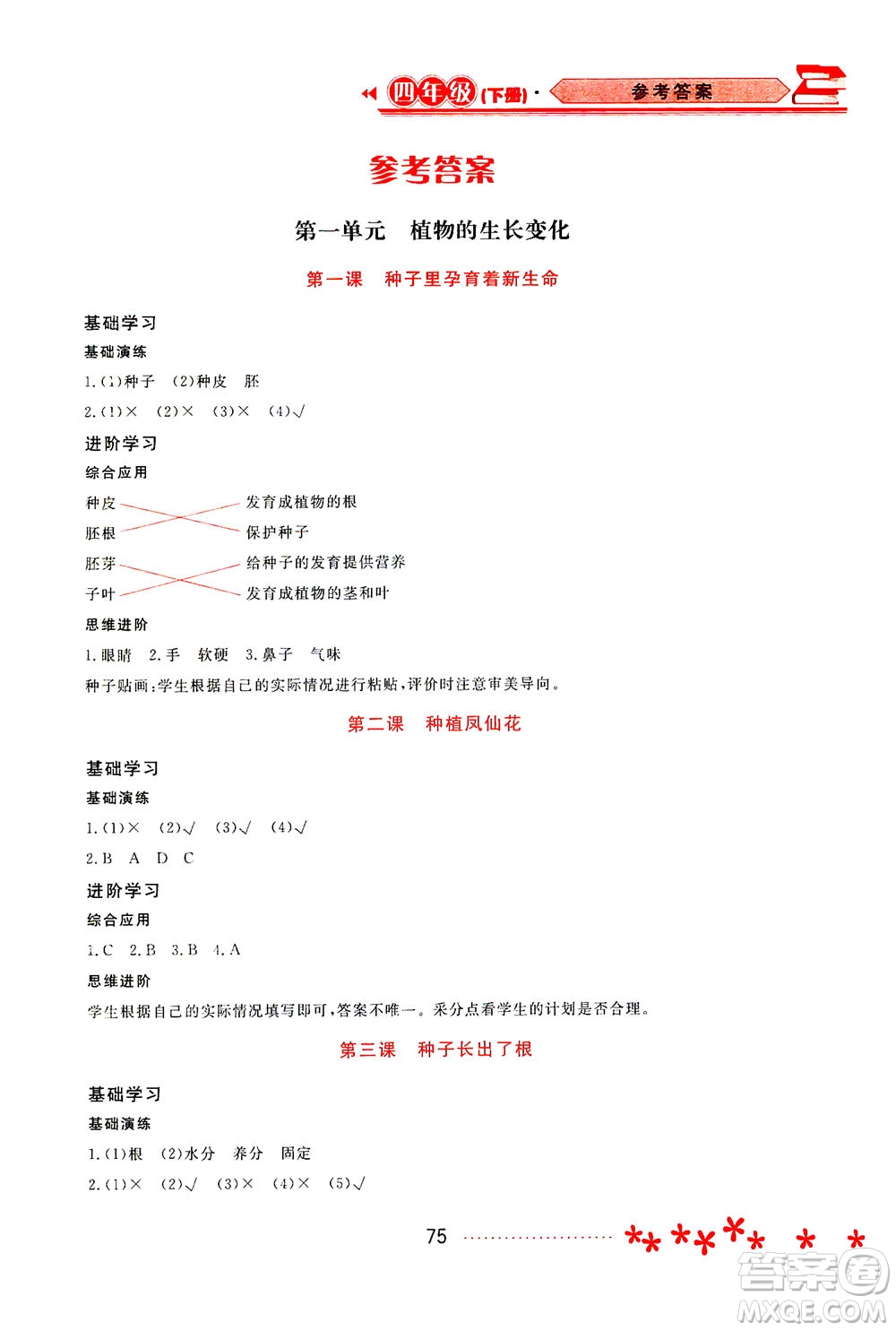黑龍江教育出版社2021資源與評價四年級科學(xué)下冊教科版答案