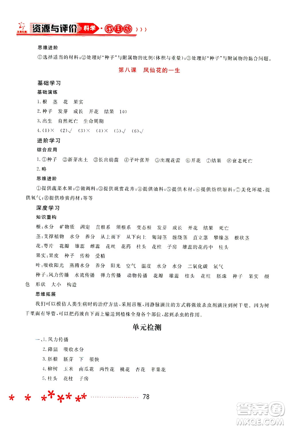 黑龍江教育出版社2021資源與評價四年級科學(xué)下冊教科版答案