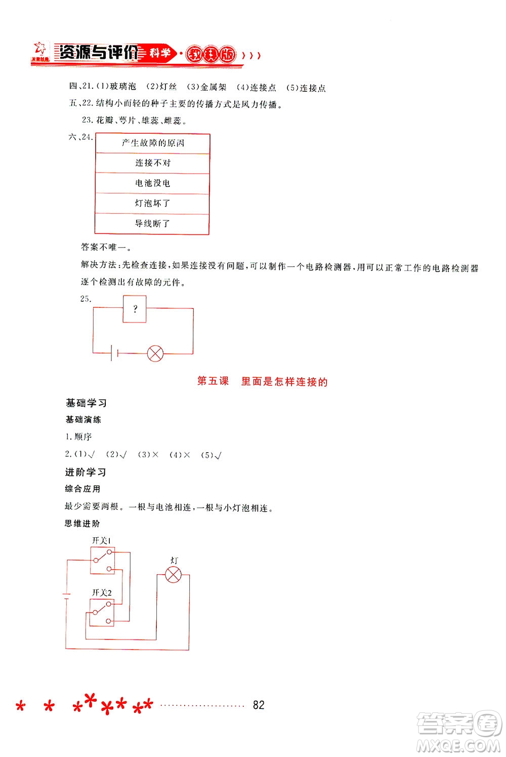黑龍江教育出版社2021資源與評價四年級科學(xué)下冊教科版答案