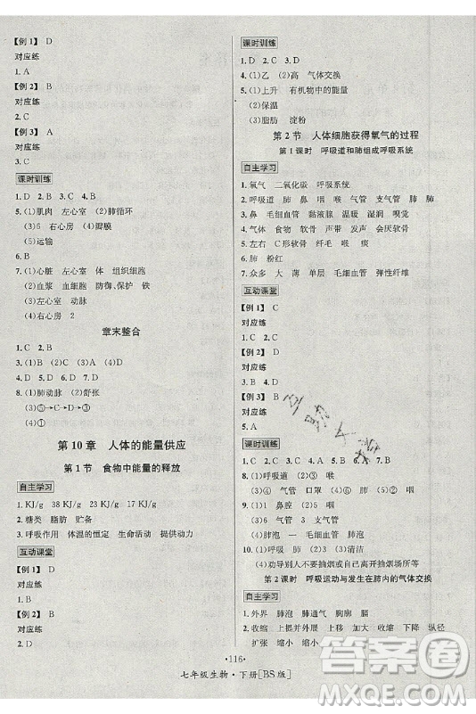海南出版社2021名師名題生物七年級下冊北師版答案