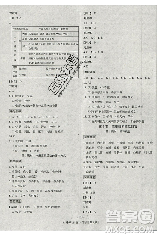 海南出版社2021名師名題生物七年級下冊北師版答案