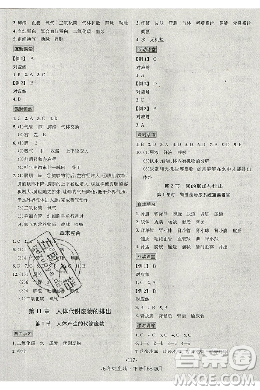 海南出版社2021名師名題生物七年級下冊北師版答案