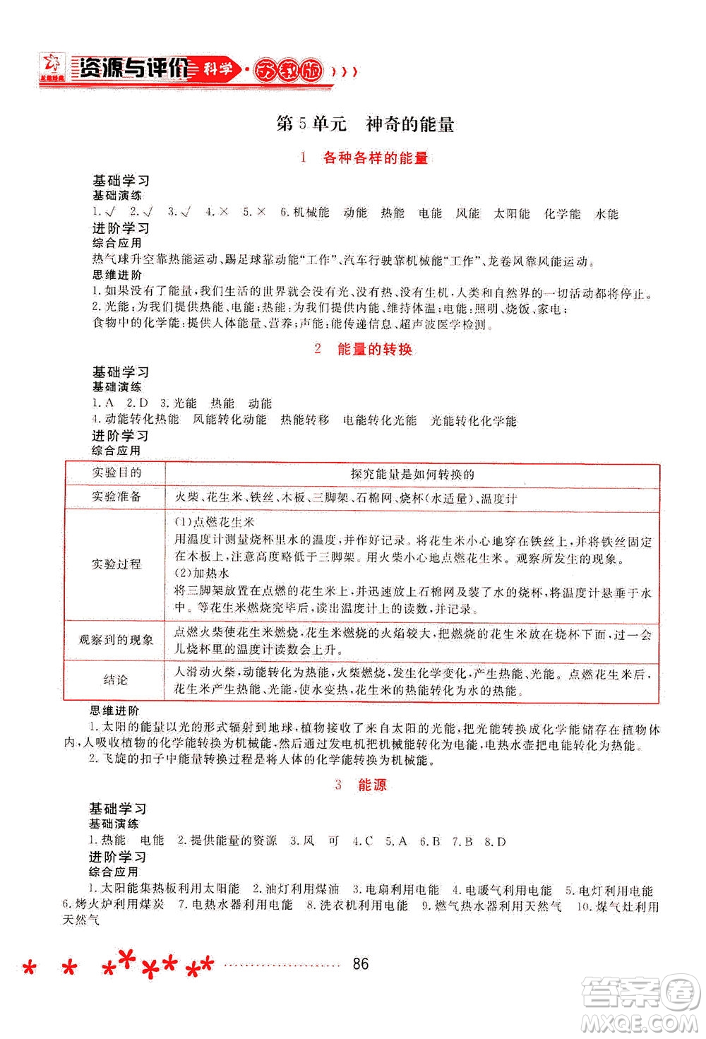 黑龍江教育出版社2021資源與評價(jià)六年級科學(xué)下冊蘇教版答案