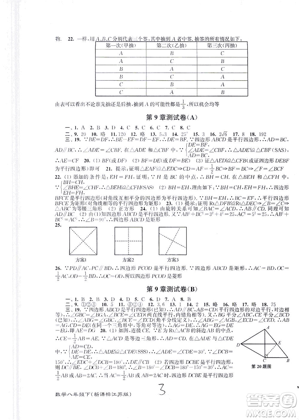 東南大學(xué)出版社2021江蘇密卷數(shù)學(xué)八年級(jí)下冊(cè)新課標(biāo)江蘇版答案