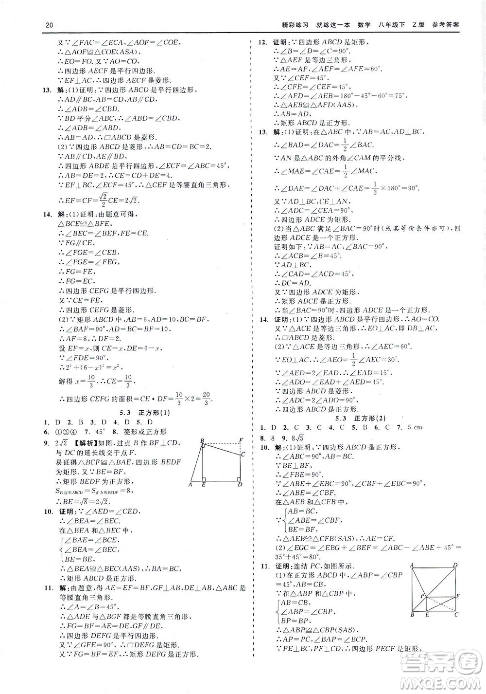 浙江工商大學(xué)出版社2021精彩練習(xí)就練這一本八年級數(shù)學(xué)下冊浙教版答案