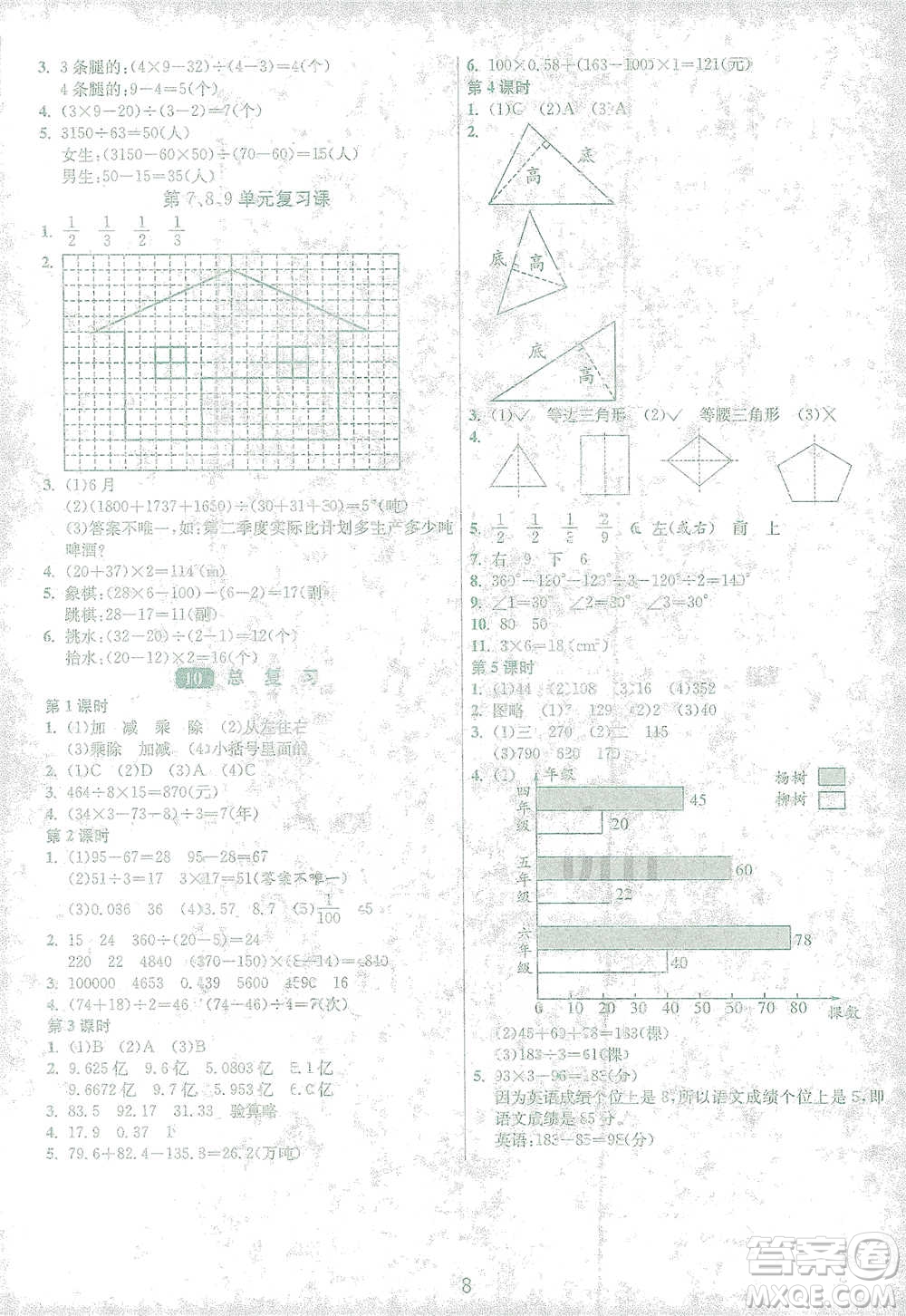 江蘇人民出版社2021年1課3練單元達標測試四年級下冊數(shù)學人教版參考答案