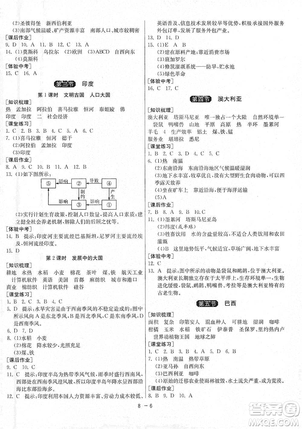 江蘇人民出版社2021年1課3練單元達(dá)標(biāo)測(cè)試七年級(jí)下冊(cè)地理商務(wù)星球版參考答案