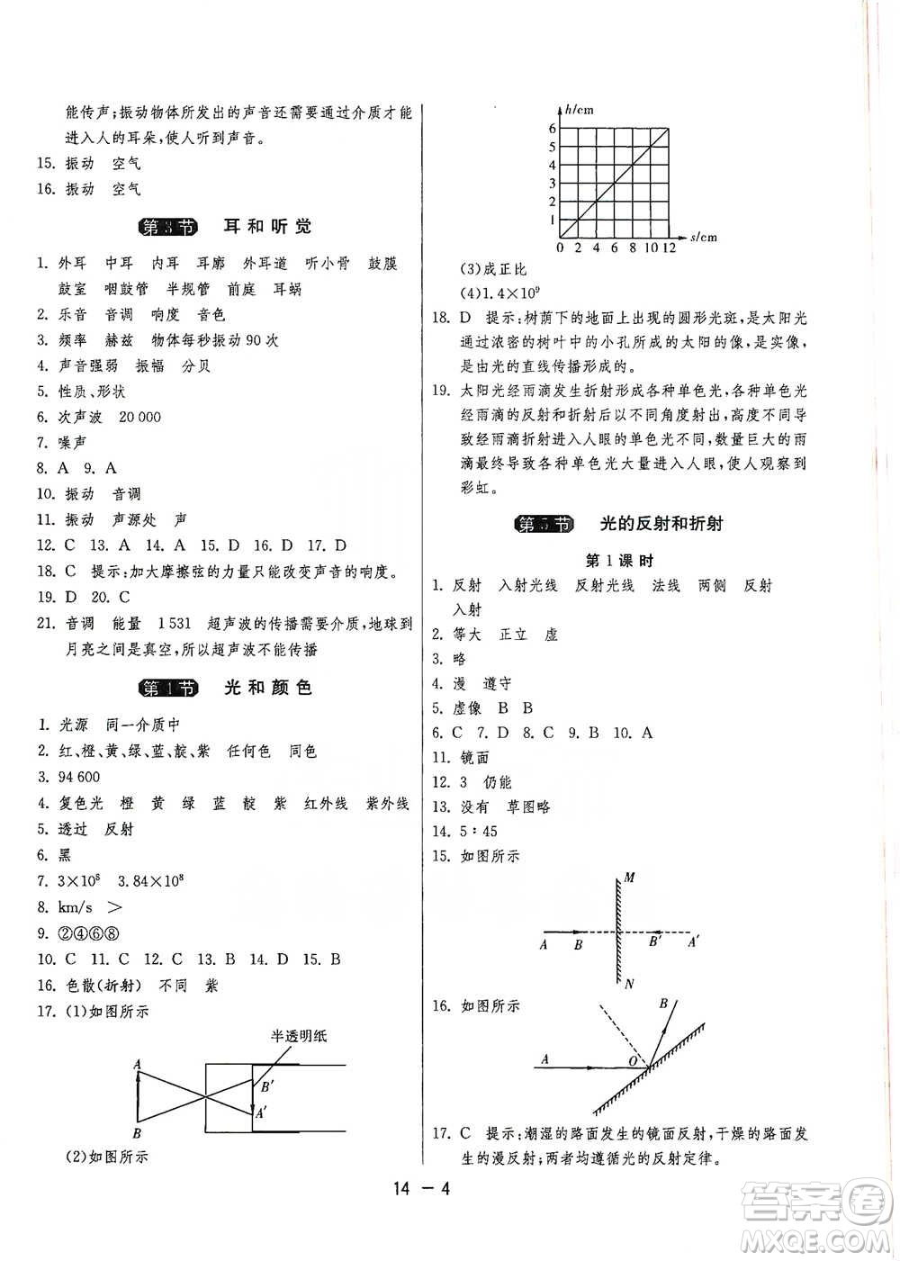 江蘇人民出版社2021年1課3練單元達標測試七年級下冊科學浙教版參考答案