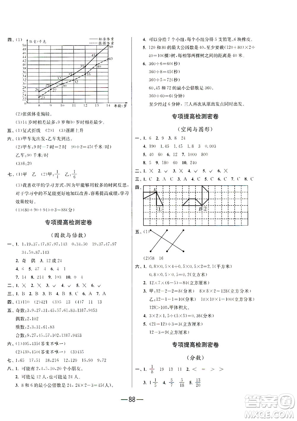 江蘇人民出版社2021期末闖關數(shù)學五年級下冊RMJY人民教育版答案