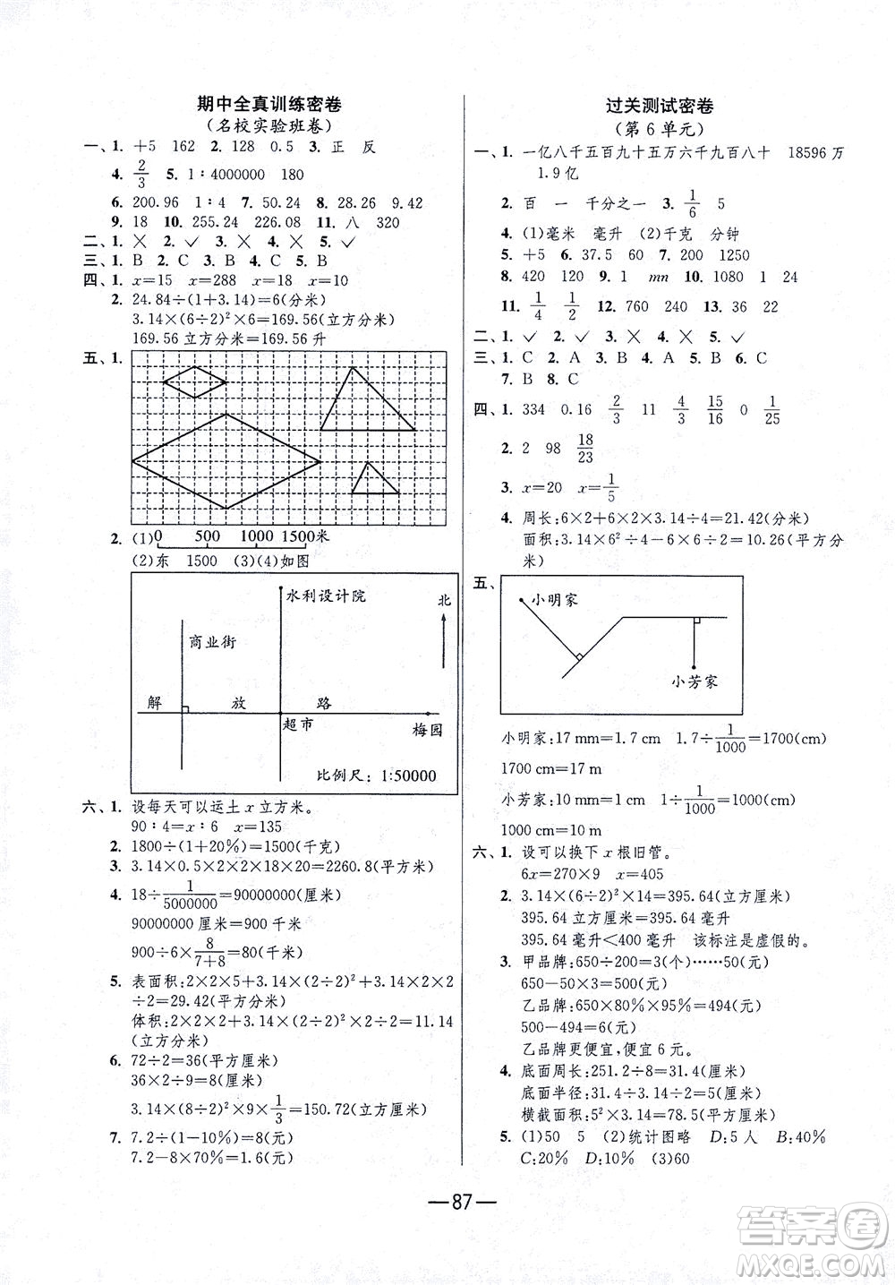 江蘇人民出版社2021期末闖關(guān)數(shù)學(xué)六年級(jí)下冊RMJY人民教育版答案