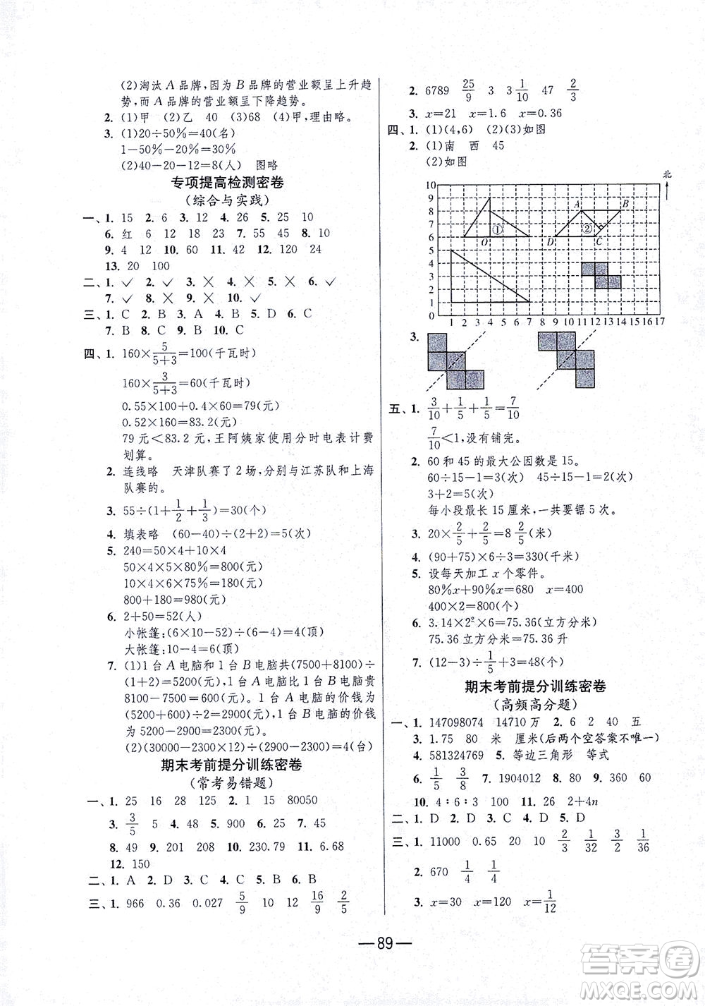 江蘇人民出版社2021期末闖關(guān)數(shù)學(xué)六年級(jí)下冊RMJY人民教育版答案