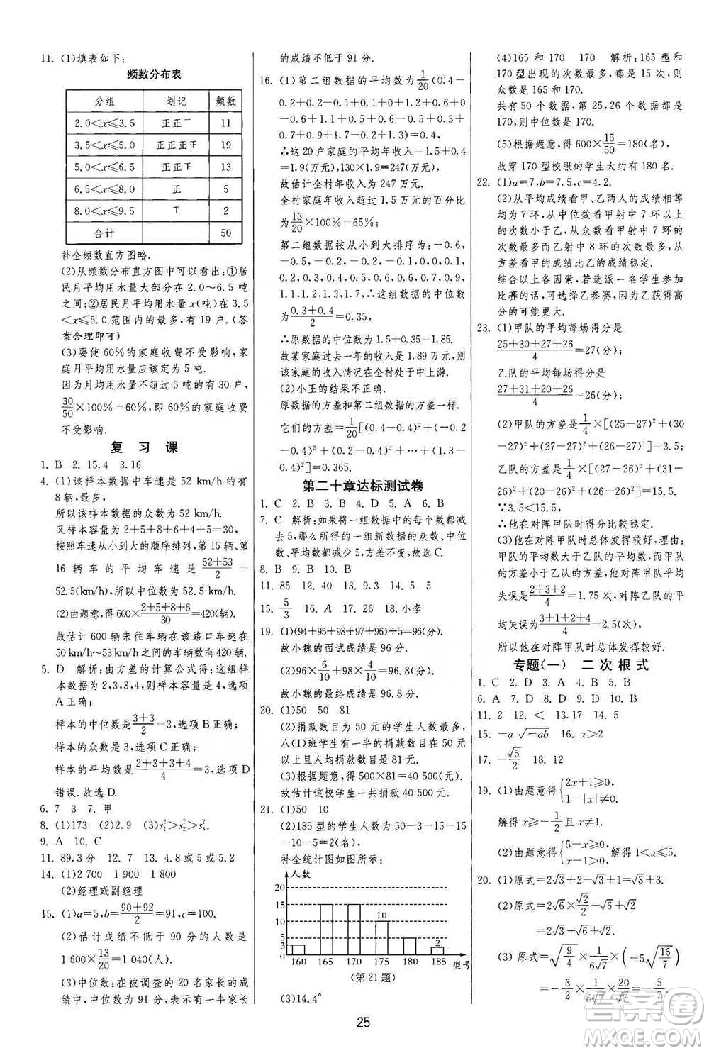 江蘇人民出版社2021年1課3練單元達(dá)標(biāo)測試八年級下冊數(shù)學(xué)人教版參考答案
