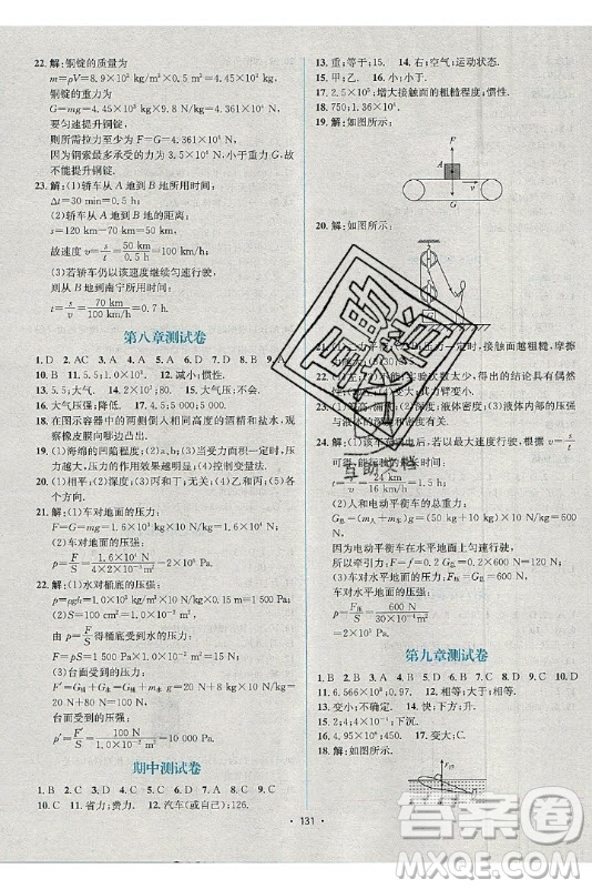海南出版社2021名師名題物理八年級下冊HY滬粵版答案