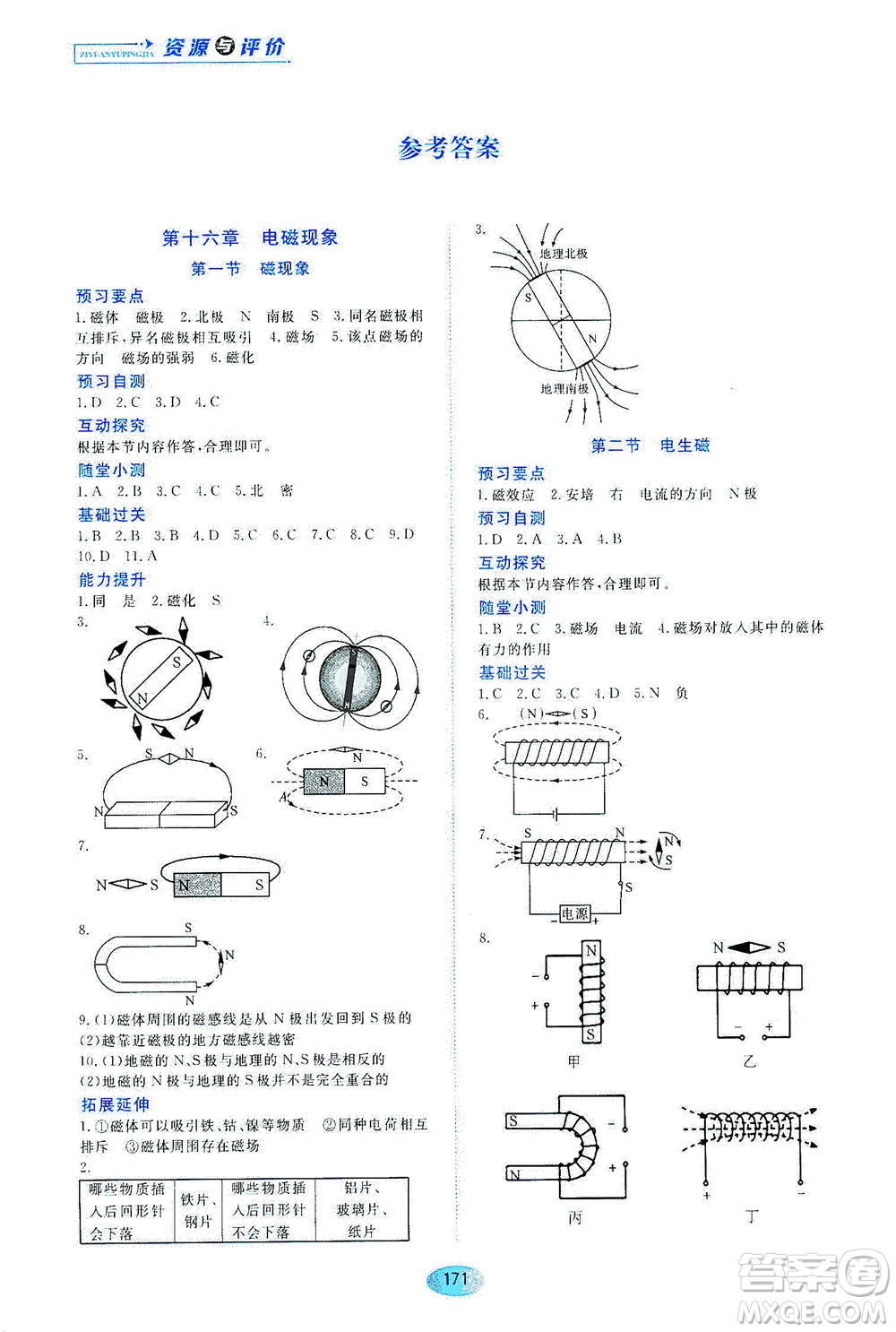 黑龍江教育出版社2021資源與評價九年級物理下冊五四學(xué)制山科技版答案