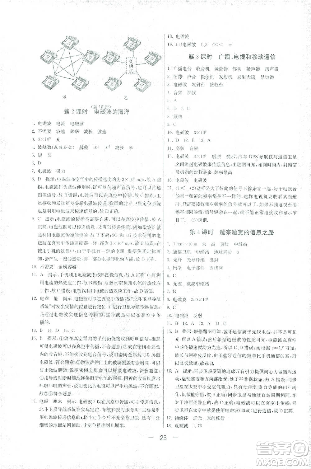 江蘇人民出版社2021年1課3練單元達(dá)標(biāo)測(cè)試九年級(jí)下冊(cè)物理人教版參考答案