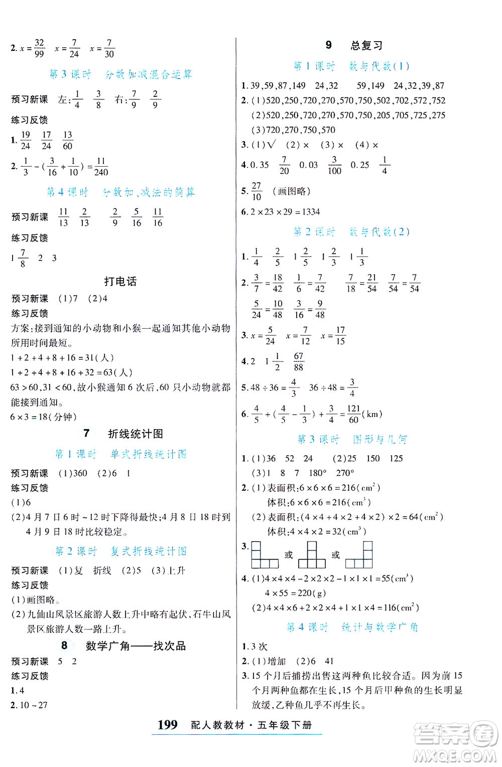 武漢出版社2021奇跡課堂探究習(xí)案手冊數(shù)學(xué)五年級下冊人教版答案