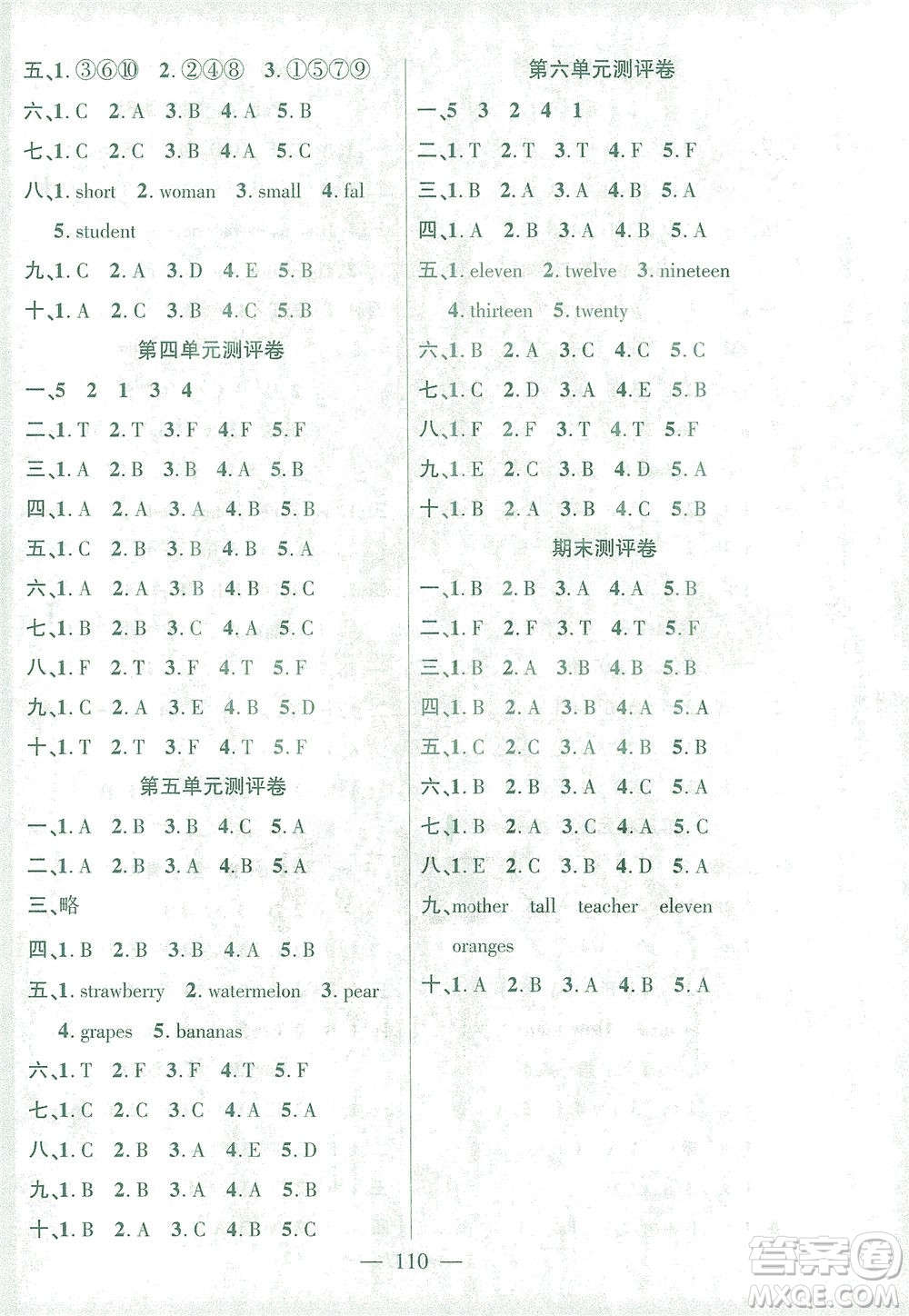 長(zhǎng)江少年兒童出版社2021課時(shí)掌控三年級(jí)英語(yǔ)下冊(cè)PEP版答案