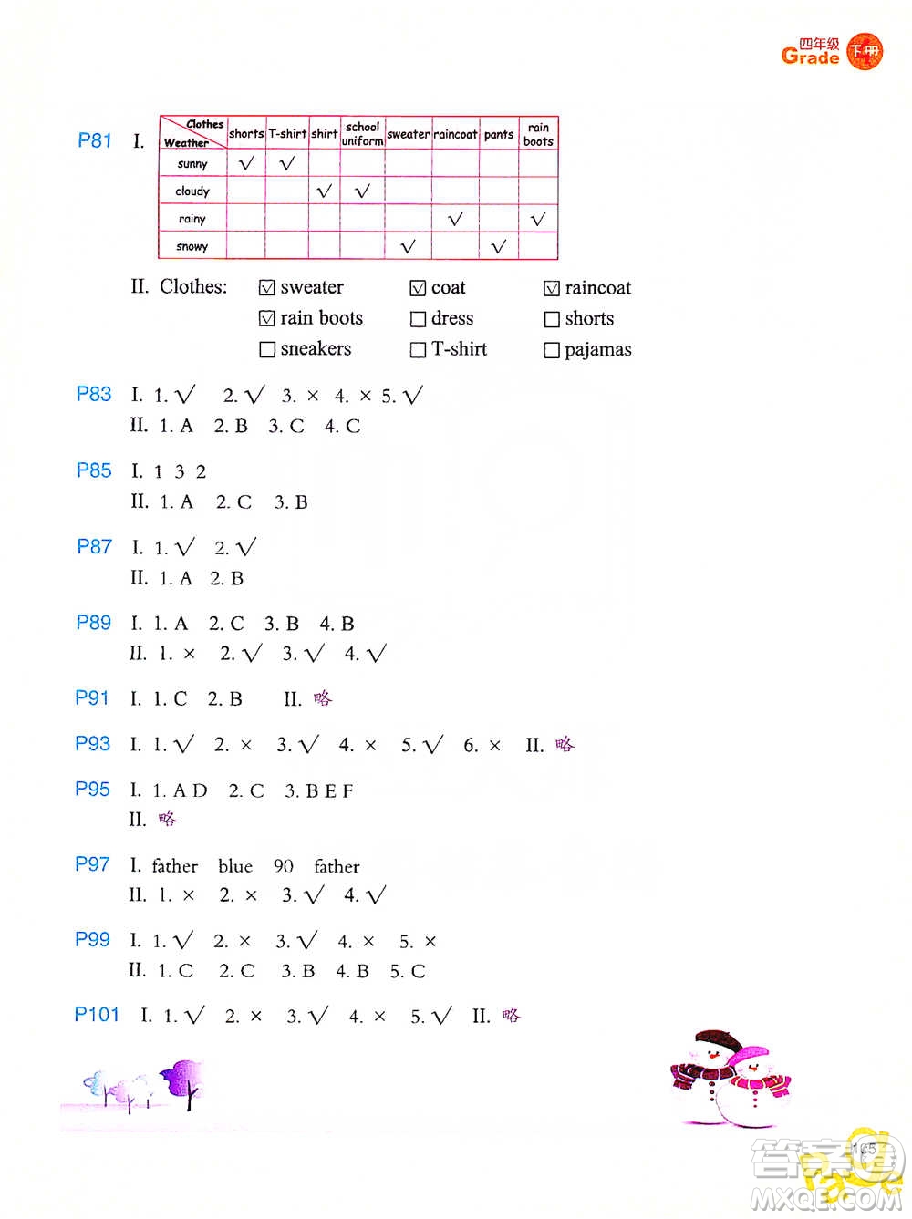 浙江教育出版社2021小學(xué)英語同步閱讀四年級(jí)下冊(cè)參考答案