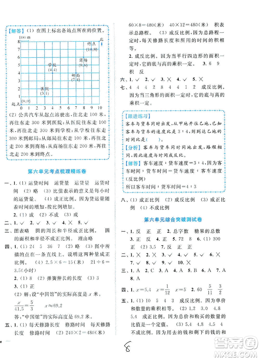 東南大學(xué)出版社2021年ENBO小天才全程復(fù)習(xí)與測試數(shù)學(xué)六年級下冊江蘇版答案