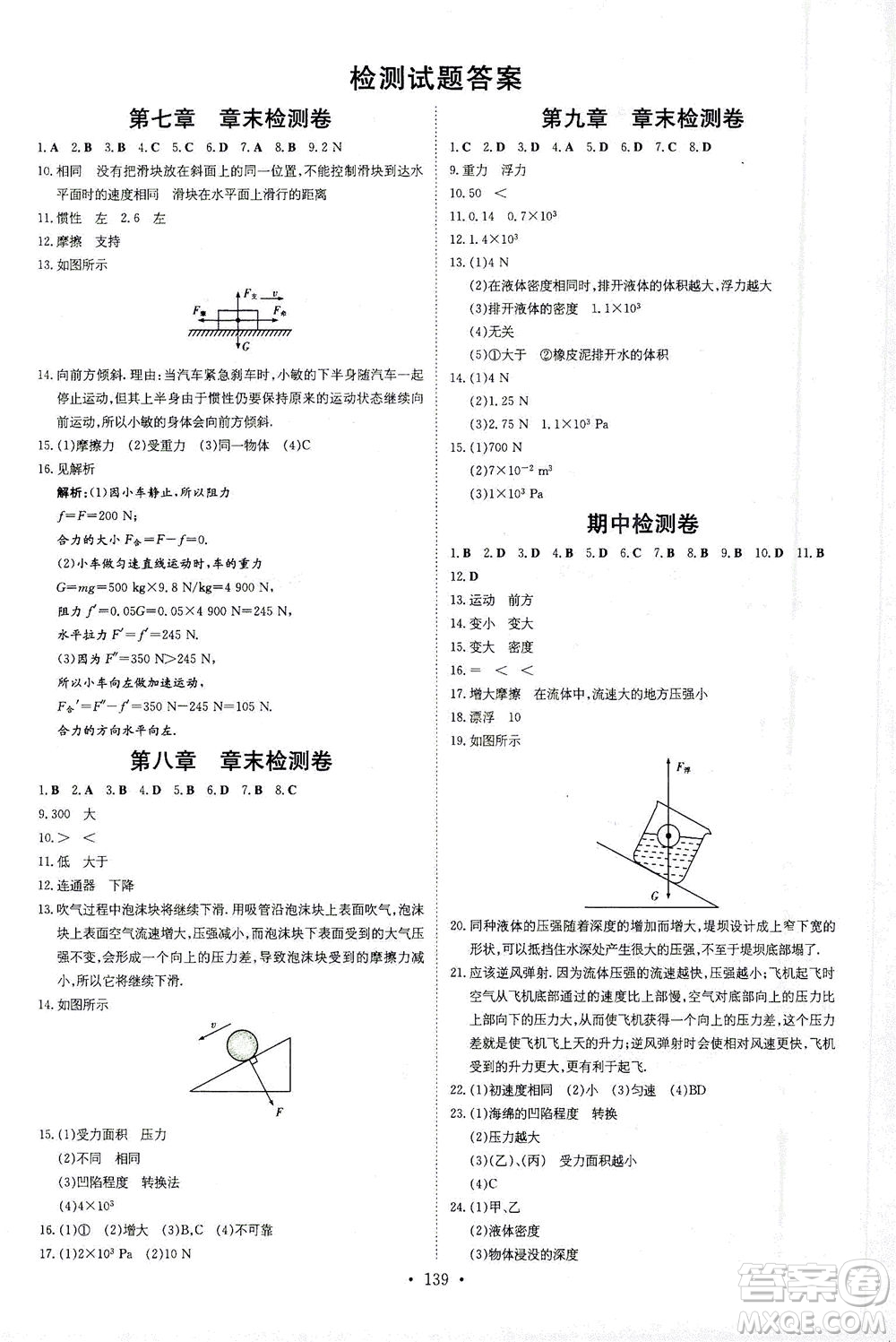 新世紀(jì)出版社2021練案課時(shí)作業(yè)本物理八年級(jí)下冊(cè)HK滬科版答案