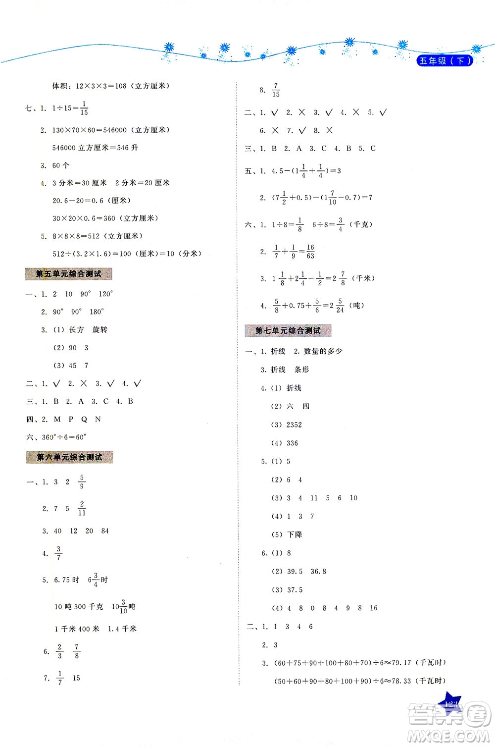 湖南教育出版社2021學(xué)法大視野五年級數(shù)學(xué)下冊人教版答案