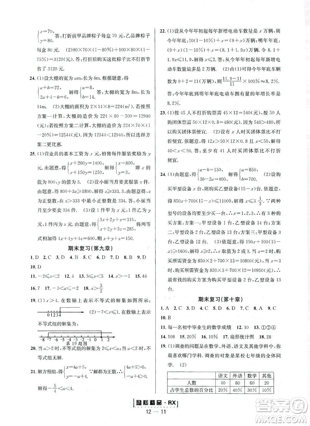 延邊人民出版社2021勵耘活頁七年級數(shù)學(xué)下冊人教版答案