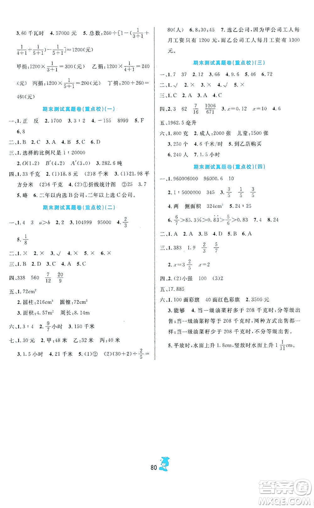 延邊人民出版社2021百分金卷奪冠密題數(shù)學(xué)六年級下冊人教版答案