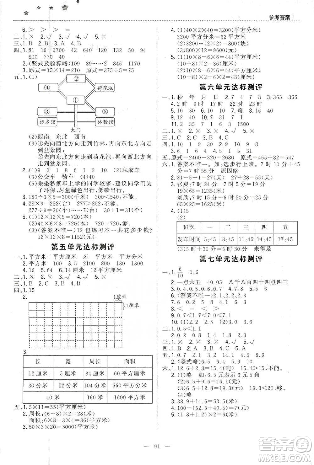 北京教育出版社2021年1+1輕巧奪冠優(yōu)化訓(xùn)練三年級下冊數(shù)學(xué)人教版參考答案