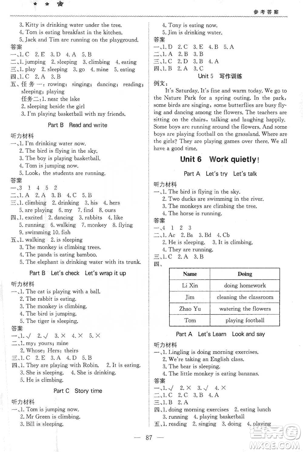 北京教育出版社2021年1+1輕巧奪冠優(yōu)化訓(xùn)練五年級(jí)下冊(cè)英語(yǔ)人教PEP版參考答案