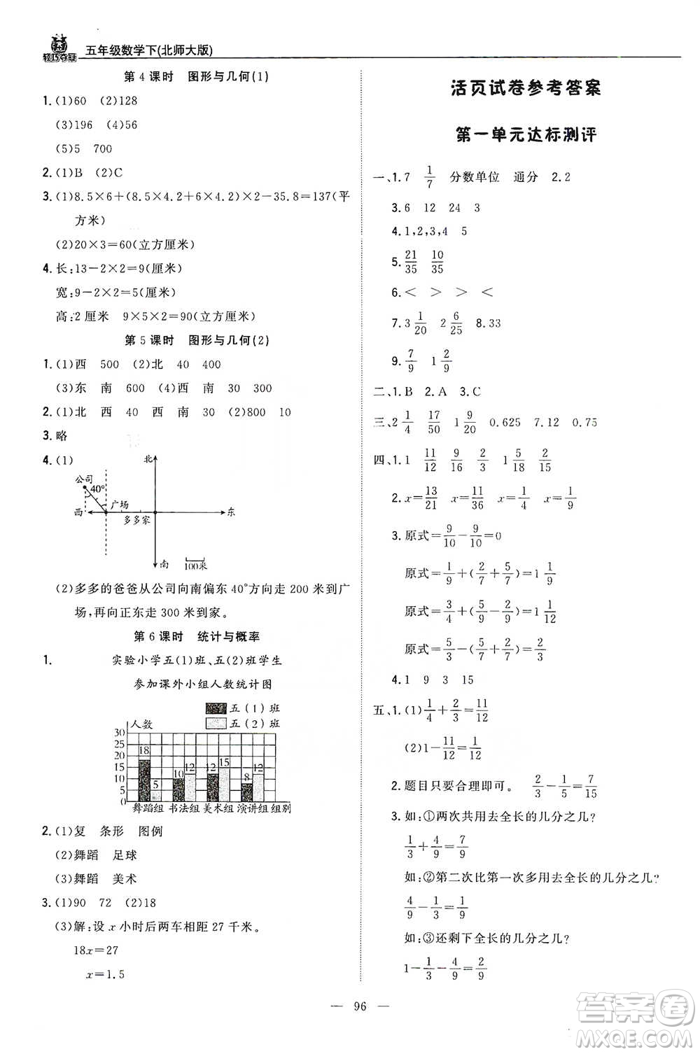 北京教育出版社2021年1+1輕巧奪冠優(yōu)化訓練五年級下冊數學北師大版參考答案