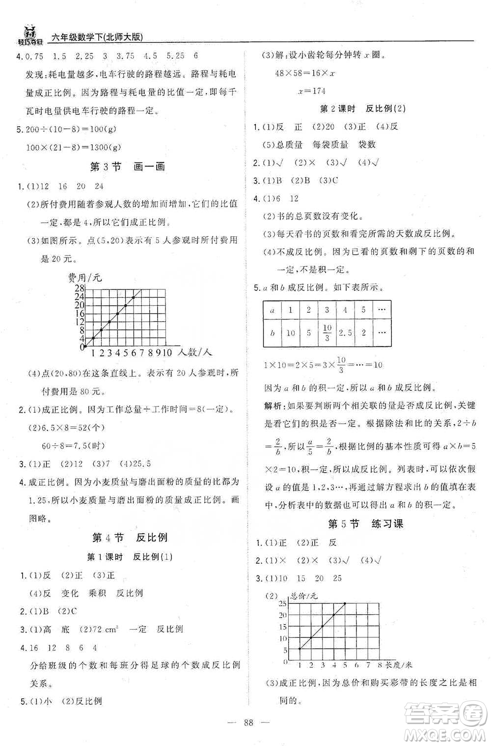 北京教育出版社2021年1+1輕巧奪冠優(yōu)化訓(xùn)練六年級(jí)下冊(cè)數(shù)學(xué)北師大版參考答案