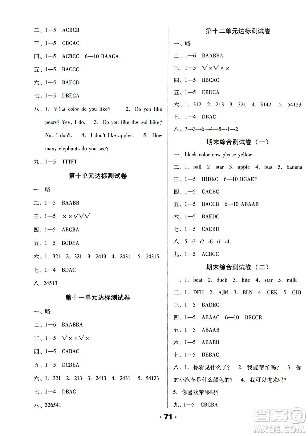 北方婦女兒童出版社2021全程考評一卷通英語三年級起點(diǎn)三年級下冊遼師版答案