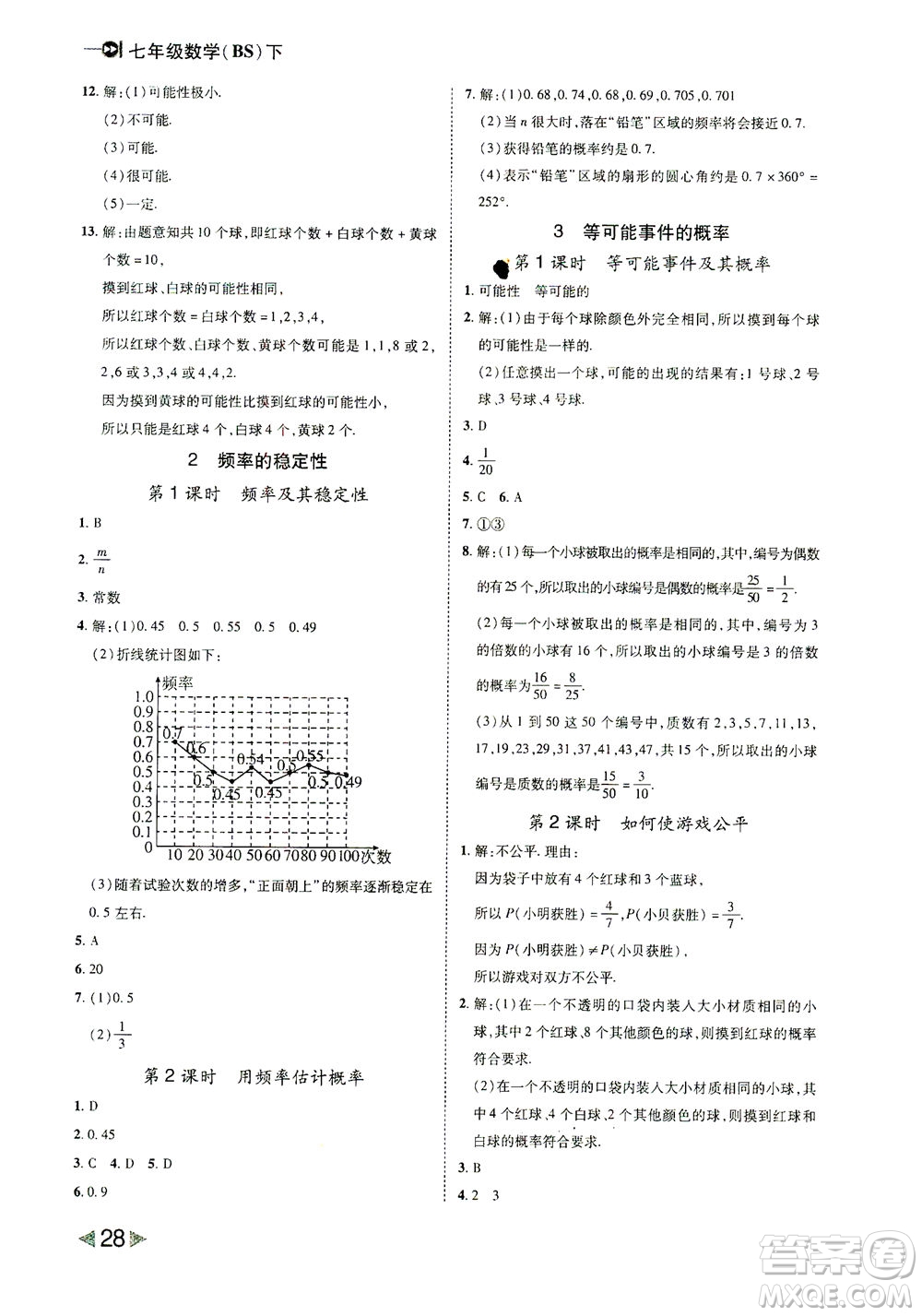 北方婦女兒童出版社2021勝券在握打好基礎(chǔ)作業(yè)本七年級(jí)數(shù)學(xué)下冊(cè)BS北師大版答案