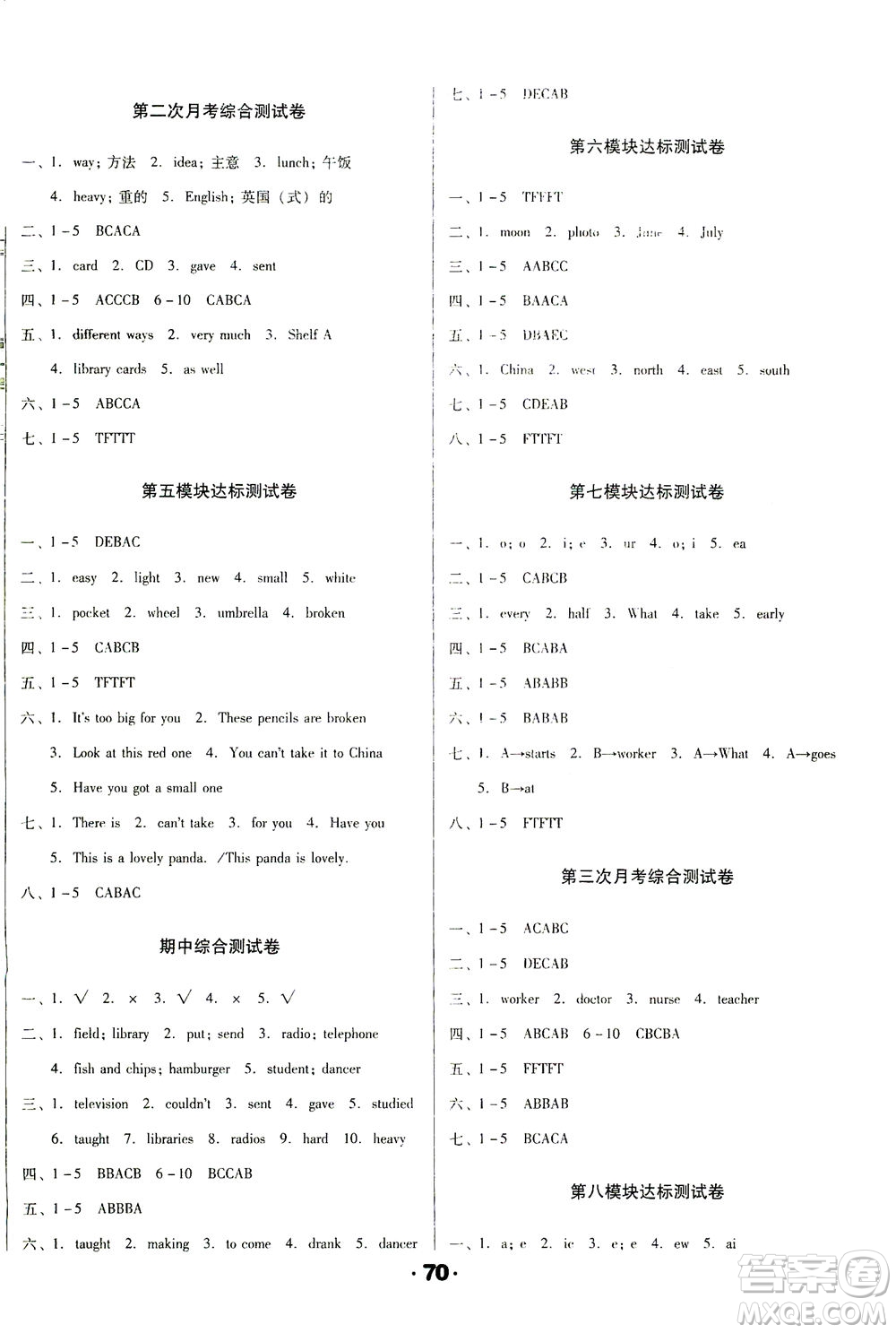北方婦女兒童出版社2021全程考評一卷通英語三年級起點五年級下冊WY外研版答案