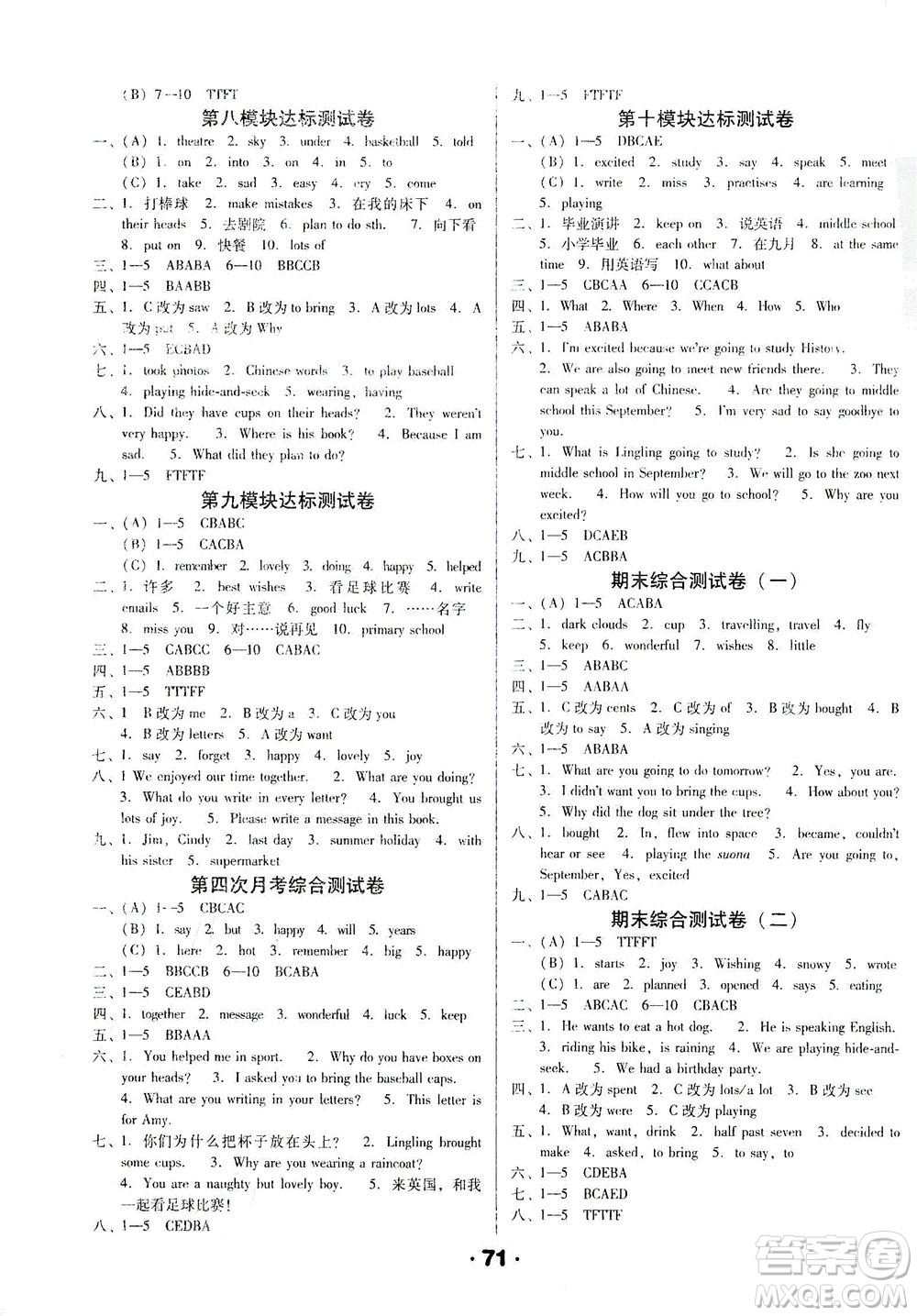 北方婦女兒童出版社2021全程考評(píng)一卷通英語(yǔ)三年級(jí)起點(diǎn)六年級(jí)下冊(cè)WY外研版答案