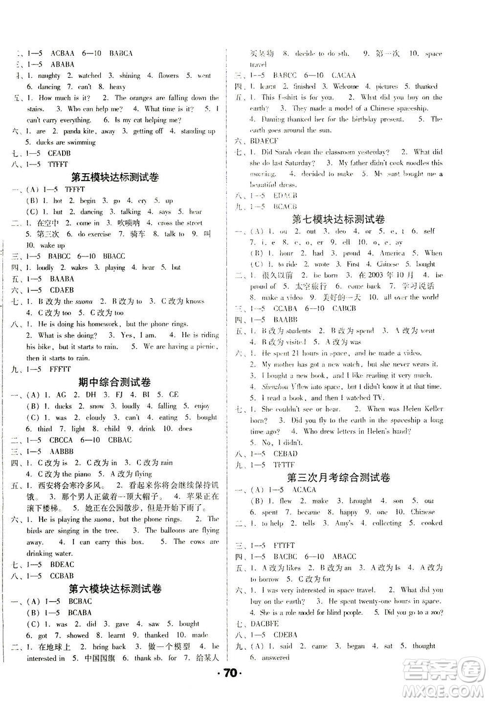 北方婦女兒童出版社2021全程考評(píng)一卷通英語(yǔ)三年級(jí)起點(diǎn)六年級(jí)下冊(cè)WY外研版答案