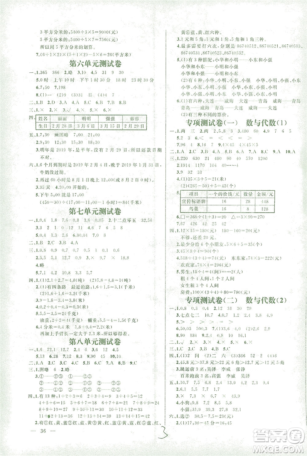 上海大學(xué)出版社2021過關(guān)沖刺100分?jǐn)?shù)學(xué)三年級(jí)下冊(cè)人教版答案