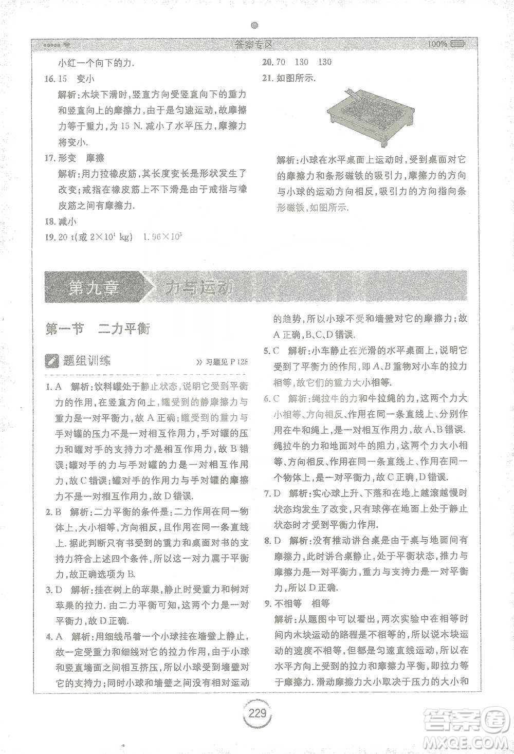 安徽人民出版社2021全易通初中物理八年級下冊蘇科版參考答案